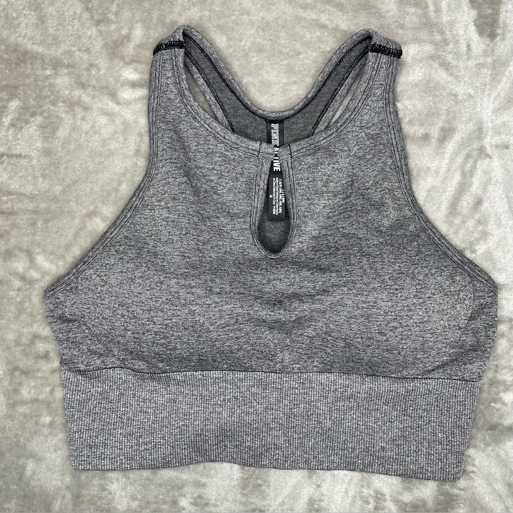 PINK Victoria's Secret Heathered Gray Seamless Active Crop Top Sports Bra Size L